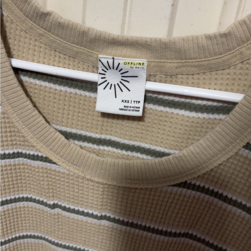 Aerie’s Tan and White Striped Ribbed Top - Picture 3 of 3